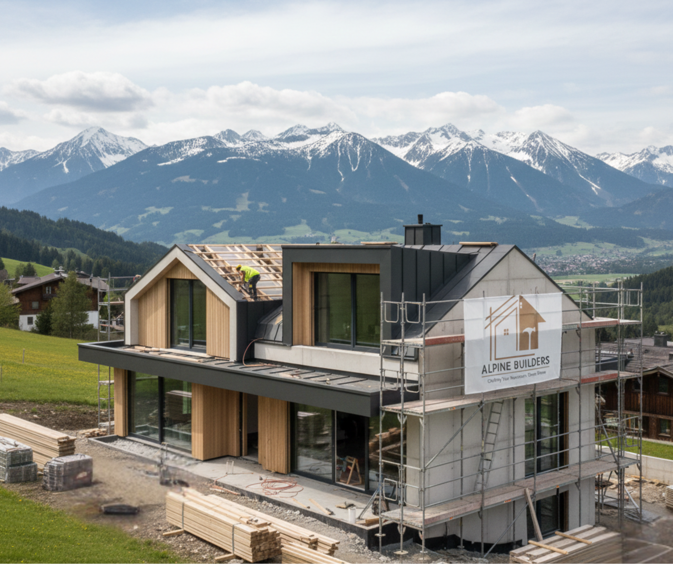 Modernes Bauprojekt in den Schweizer Alpen - BuildWise Baumanagement